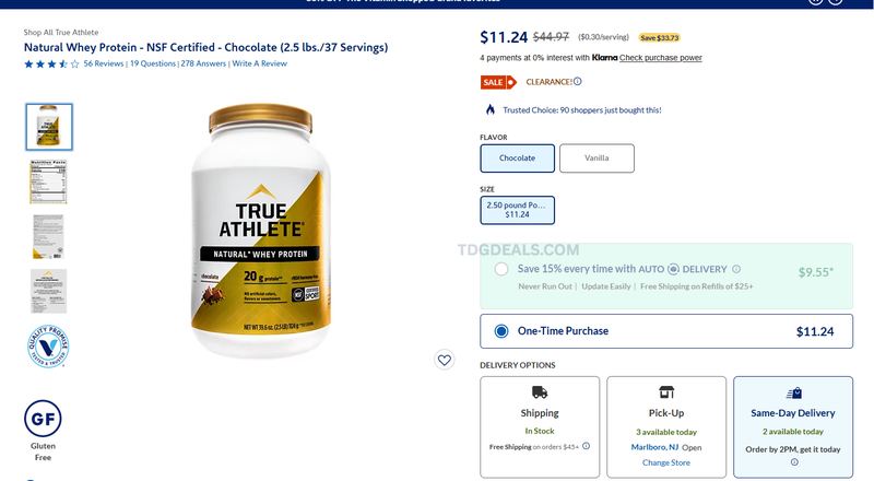 $44.97 True Athlete Natural Whey Protein (2.5 lb) for $11.24