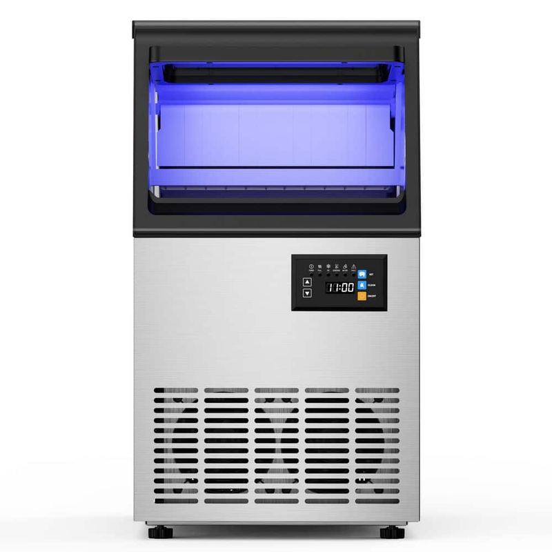 Hooure - 13.78 in. 110 lbs./24H Full Size Cube Commercial Freestanding Spray Drench Ice Maker Machine in Stainless steel