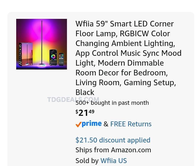 $42.99 WFIIA 59" SMART LED CORNER FLOOR LAMP for $21.49