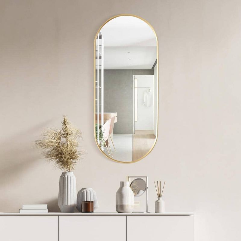 ROSWELL - Miajadas 19.7 in. W x 45 in. H Oval Aluminum Framed Wall Bathroom Vanity Mirror in Gold