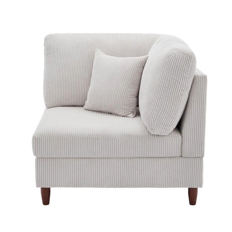Uixe - Sea Salt Gray Corduroy Fabric Right Arm Facing Sectional Corner Arm Chair with Wood Legs (Set of 1)