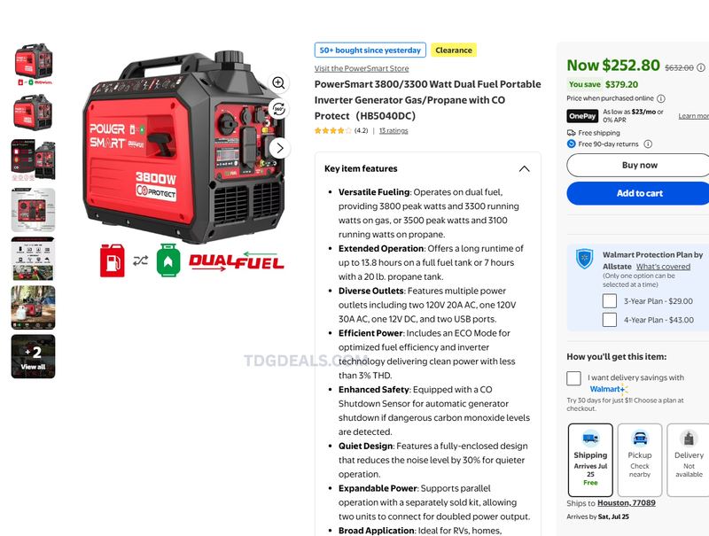 POWERSMART DUAL-FUEL INVERTER GENERATOR — $252.80