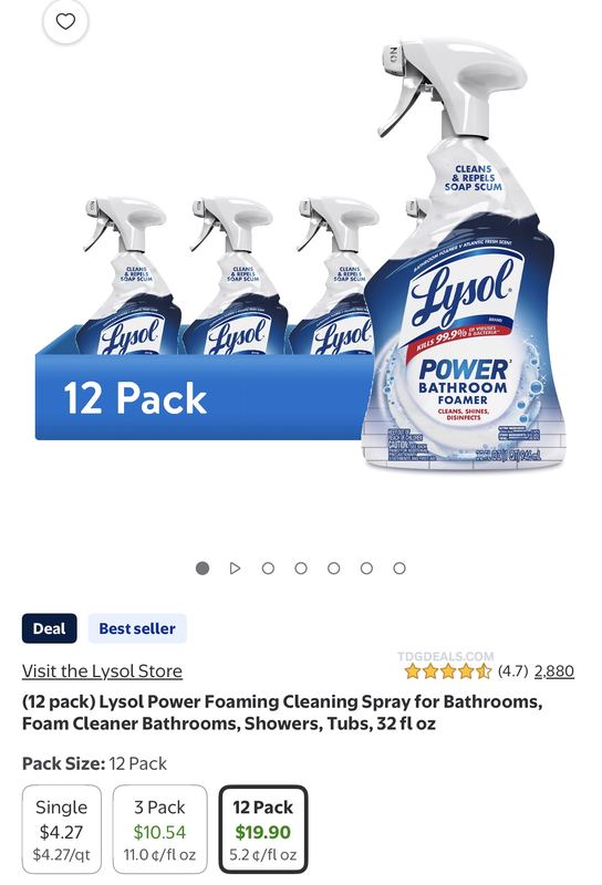 12-Pack Lysol Power Bathroom Foamer is down to just $19.90 at Walmart.