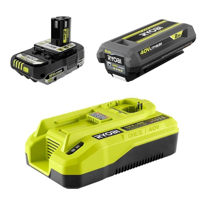 RYOBI - ONE+ 18V/40V Starter Kit with (1) 18V 2Ah Battery, (1) 40V 2Ah Battery, and Dual Platform Hyper Charger