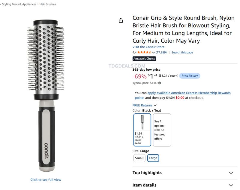 CONAIR GRIP & STYLE ROUND BRUSH — $1.24