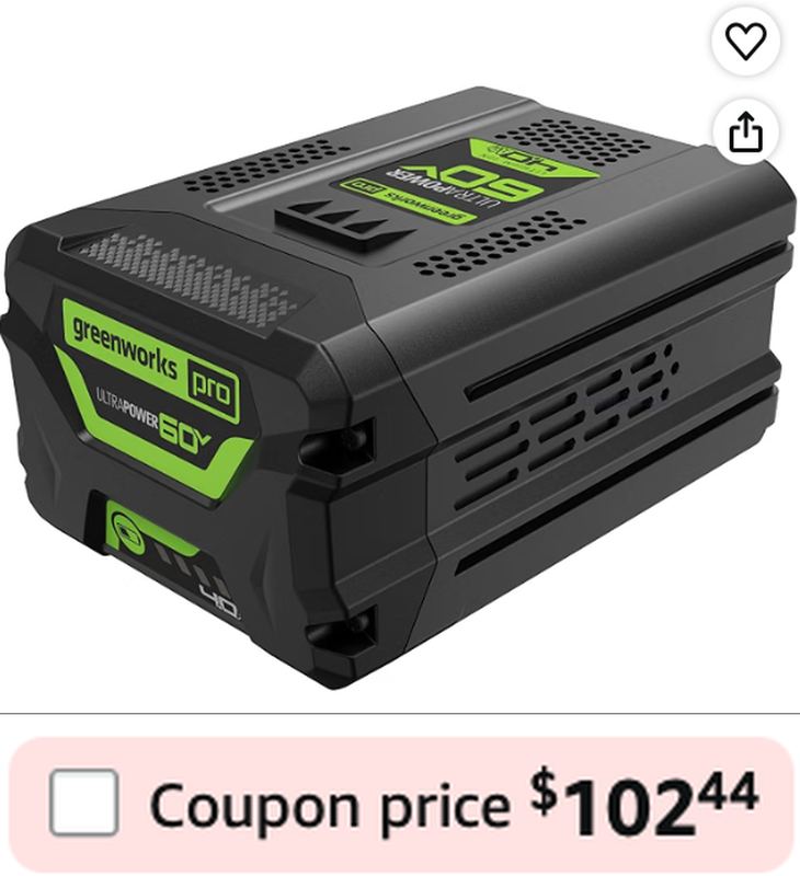 CLIP COUPON DEAL ON GREENWORKS 60V 4.0Ah HIGH CURRENT (HC) BATTERY