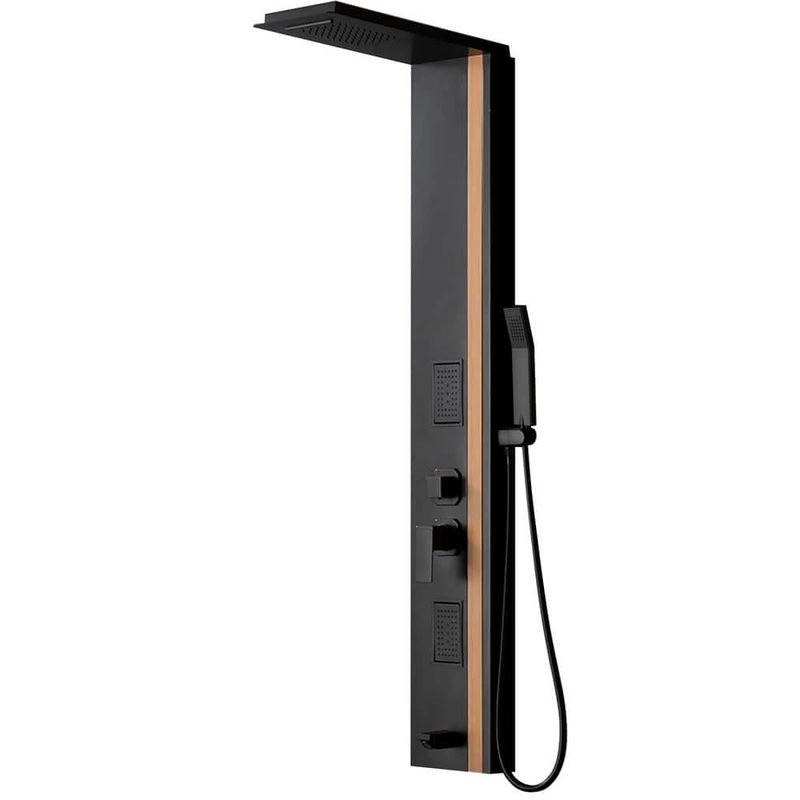 HOMEMYSTIQUE - Dual 4-in-1 2-Jet Rainfall Shower Panel System with Rainfall Waterfall Shower Head and Shower Wand in Black Bamboo