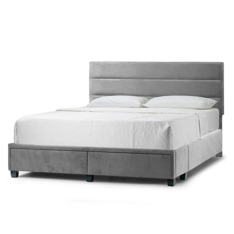 Glamour Home - Arnia Silver Gray King Upholstered Headboard Bed Captain's Bed with 2-Storage Drawers