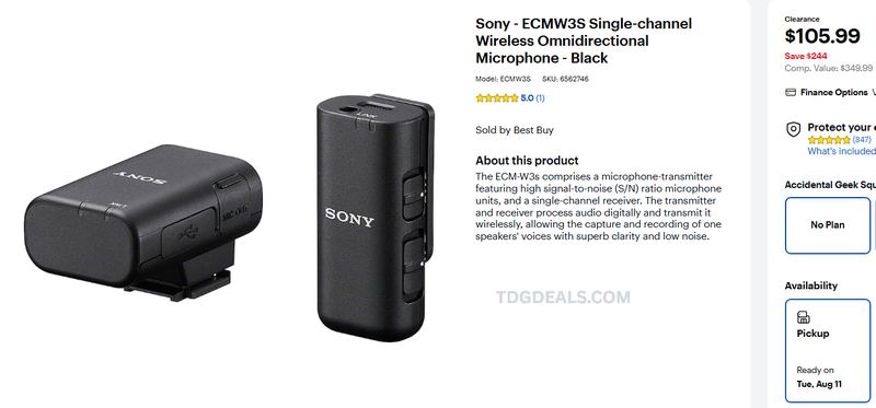 SONY ECM-W3S WIRELESS MICROPHONE — $105.99