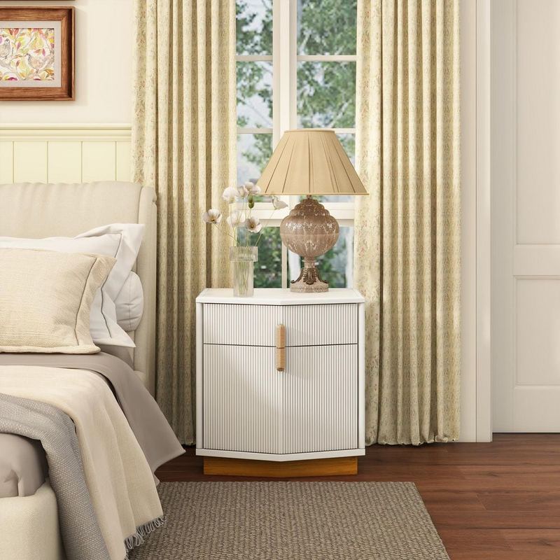 CHRISTOPHER KNIGHT HOME - Kaveren Modern White 2-Drawers 22 in. W Nightstand for Bedroom, Vertical Stripes Bedside Table