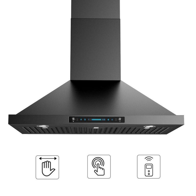 Throes - 36 in. 900 CFM Convertible Wall Mount Downdraft System in Black Stainless Steel with Gesture Touch and Remote Control