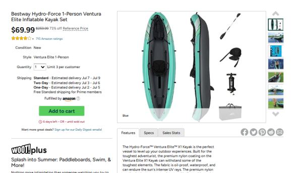 Bestway Hydro-Force 1-Person Ventura Elite Inflatable Kayak Set