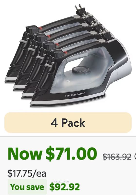 $163.92 HAMILTON BEACH STEAM IRON 4-PACK FOR $71 🚨