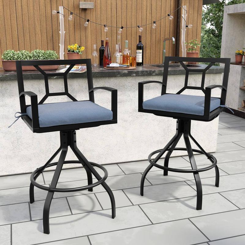 Crestlive Products - Swivel Aluminum Outdoor Bar Stool with Blue Sunbrella Cushion (2-Pack)