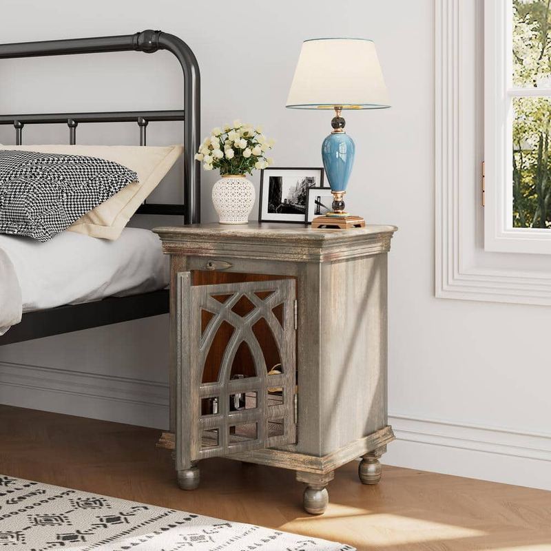 CHRISTOPHER KNIGHT HOME - Forgia Farmhouse Style Nightstand with Storage, Antique Grey