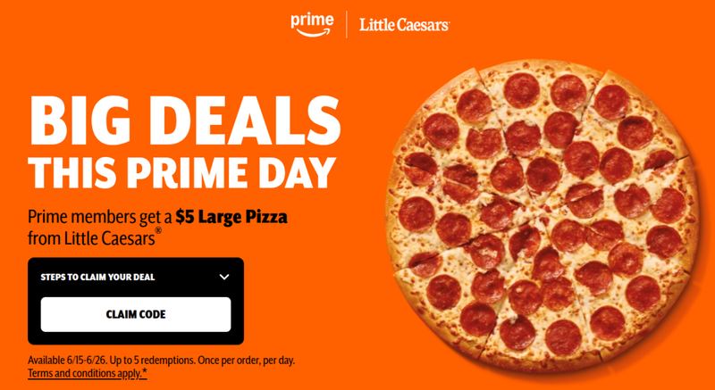 Prime members get a $5 Large Pizza from Little Caesars from 6/15-6/26!