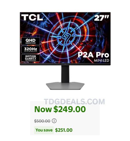 🖥️ TCL 27" QHD Mini-LED Gaming Monitor for $249