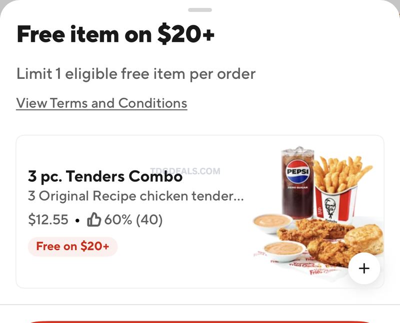 FREE KFC ITEM WITH $20+ ORDER @ DOORDASH 🍗