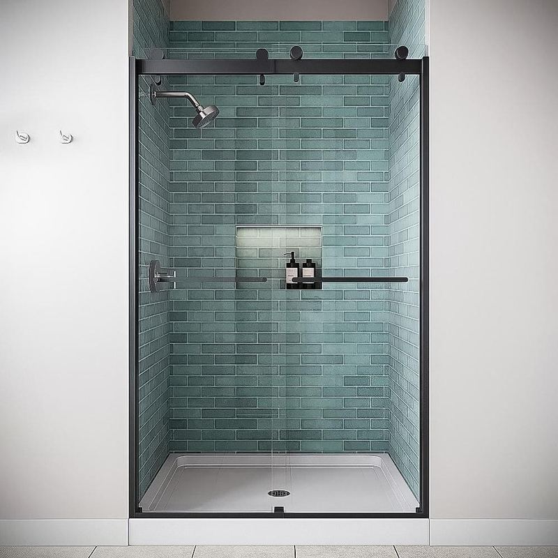 Streamline - Tirso 48 in.Wx 76 in.H Semi-Frameless Sliding Shower Door,CrystalTech Treated 5/16 in. Clear Glass, Matte Black Hardware