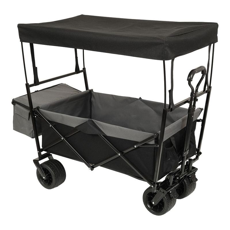 Tileon - 23 cu. ft. Steel Garden Cart, 480 lbs. Collapsible Wagon with Canopy and Mosquito Net for Camping, Shopping in Black