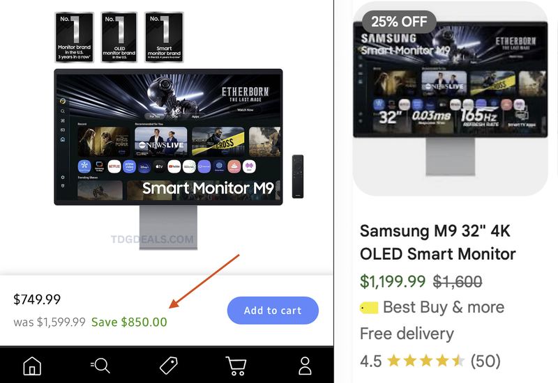 $1,599.99 SAMSUNG 32" SMART MONITOR M9 FOR $749.99