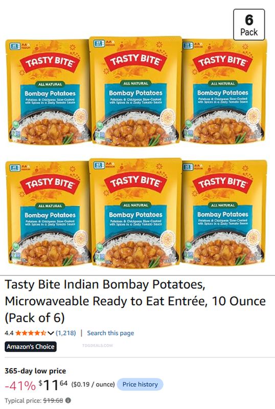 TASTY BITE 6-PACK FOR $11.64 🍛