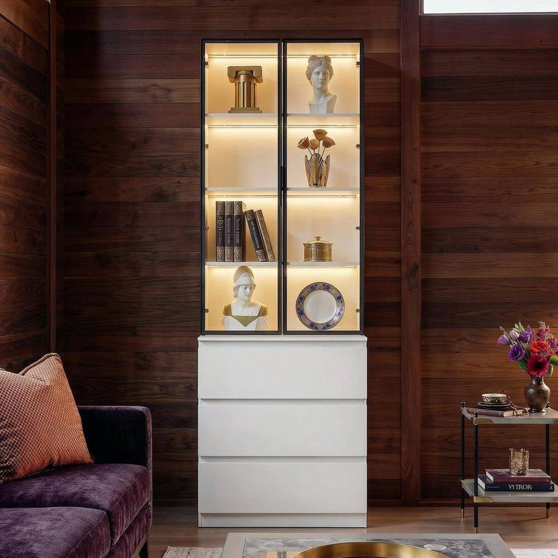 Homsee - White Wood 31.5 in. x 92.5 in. Pantry Cabinet with China Cabinet, Accent Storage Cabinet, Garage Cabinet, Bookcase