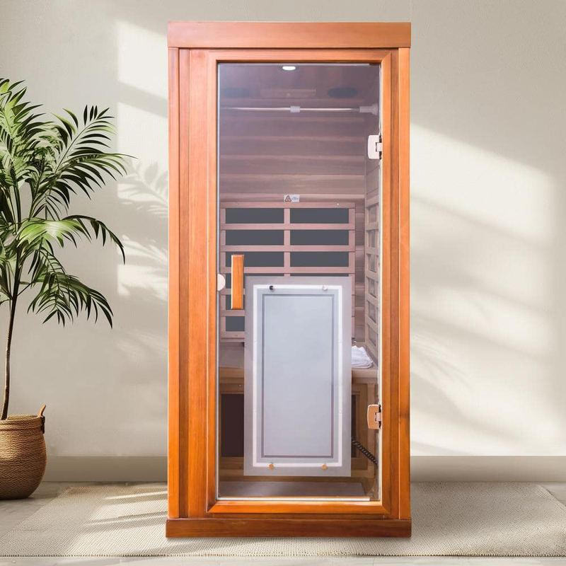 Spygo - 1-Person Indoor European Aspen Infrared Sauna with 5-Far-Infrared Carbon Crystal Heaters and Reading Light