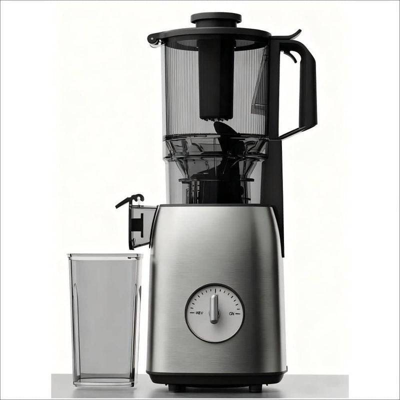 COWSAR - Cold Press Juicer, 5.4 in. Extra Wide Feed Chute Juice Machine w/300W, for Whole Fruits in Stainless Steel Silver