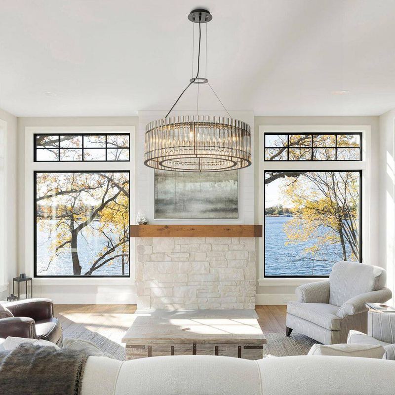 PUYRNF - 24 in. 6-Light Dimmable LED Gold Kitchen Island Chandelier, 2-Tier Round Glass Chandelier for Living Room, Bedroom,Foyer
