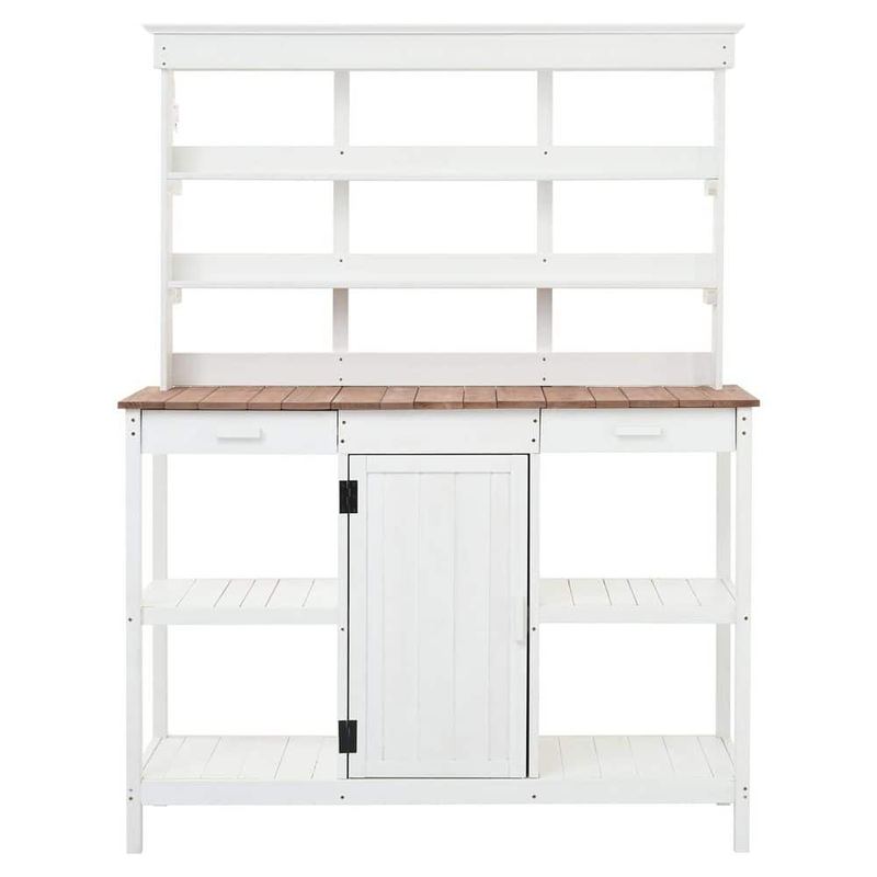 HomeAura - White 50.2 in. W x 66 in. H Outdoor Farmhouse Wooden Potting Bench Table with 2 Drawers