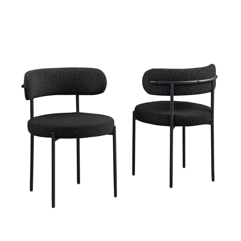 Best Master Furniture - Drexel 30 in. H Boucle Fabric Black Dining Chairs (Set of 2)
