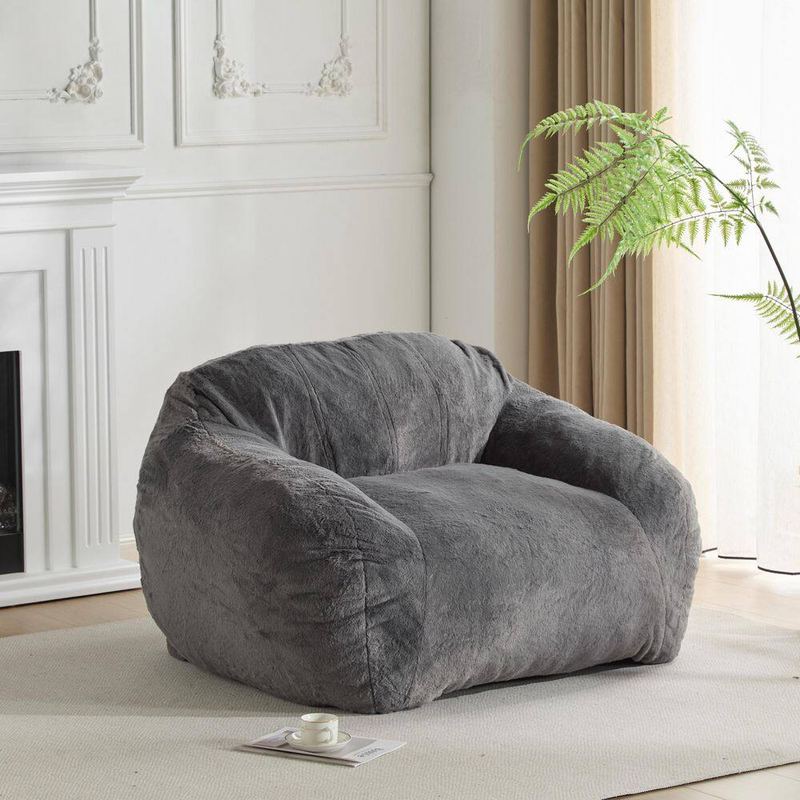CHRISTOPHER KNIGHT HOME - Natalie Gray Faux Fur Modern Polyester Upholstery Bean Bag Chair with Armrests