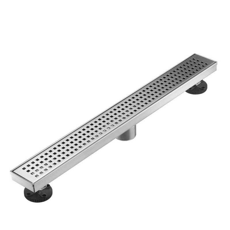 BWE - 24 in. Linear Shower Drain with Removable Quadrato Pattern Grate, 304 Stainless Shower Drain in Brushed Nickel
