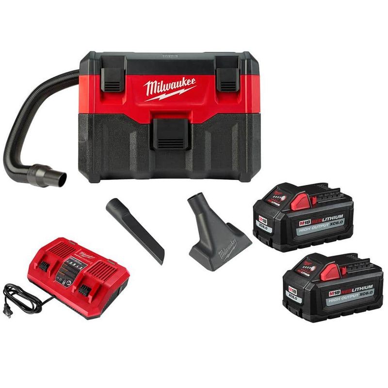 Milwaukee - M18 18-Volt 2 Gal. Lithium-Ion Cordless Wet/Dry Vacuum with 2 M18 HIGH OUTPUT 6.0 Ah Batteries and Charger