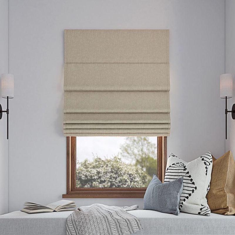 Sun Zero - Pryer Cordless Stone 100% Blackout Textured Fabric Roman Shade 27 in. W x 64 in. L