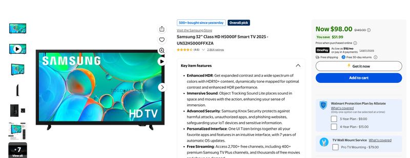 🚨 Samsung 32" Smart TV for just $98 at Walmart!