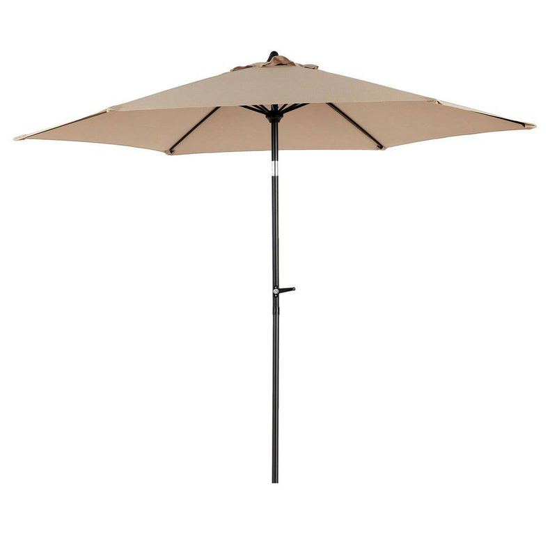 Otryad - 8.66 ft. Steel Market Outdoor Patio Umbrella with 6-Ribs, Push Button Tilt and Crank for Deck, Pool (No Base) in Khaki