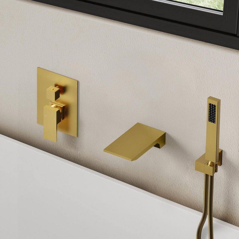 EVERSTEIN - Wall Mount Tub Faucet Single Handle 2.5 GPM 2-Spray Tub and Shower Faucet in Brushed Gold Valve Included
