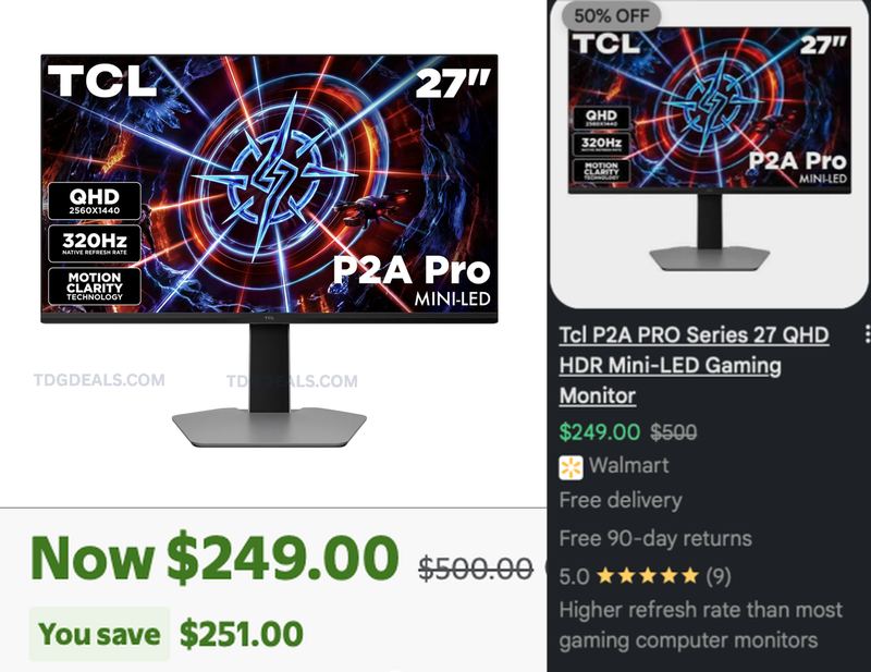 $500 TCL 27" 320HZ MINI-LED GAMING MONITOR FOR $249