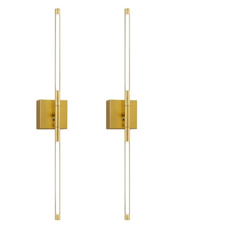 Briignite - 2-Light Gold Dimmable Integrated LED Wall Sconcefor Living Room and Bedroom or Hallway with Remote Control (2-Pack)