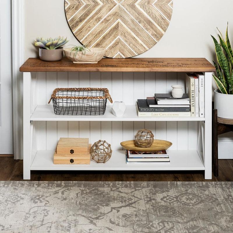 Walker Edison Furniture Company - 30 in. White/Reclaimed Barn Wood 2-shelf Accent Bookcase