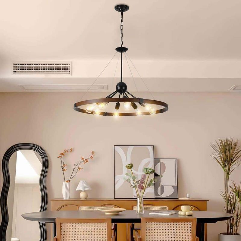 Basdien - 32 in 8-Light Red Chandelier with Vintage Inspired Details Classic Farmhouse Style Traditional Design for Kitchen