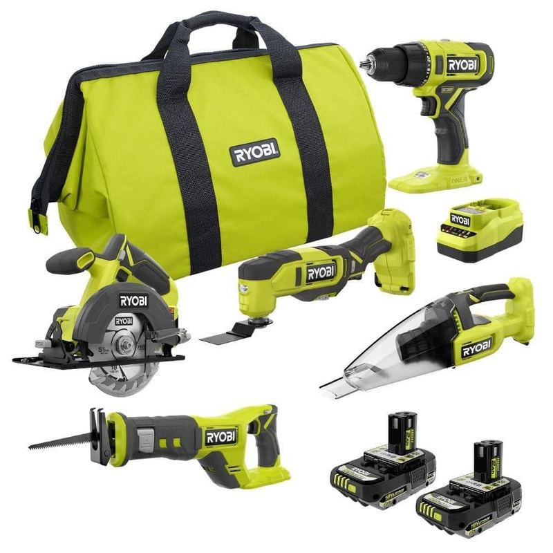 RYOBI - ONE+ 18V Cordless 5-Tool Combo Kit with (2) 2 Ah Batteries and ONE+ Charger