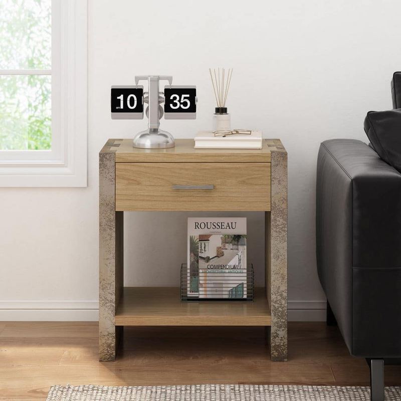 CHRISTOPHER KNIGHT HOME - Tillie Natural and Gray 1-Drawer 22.75 in. W Nightstand with Open Shelf, Metal Handle