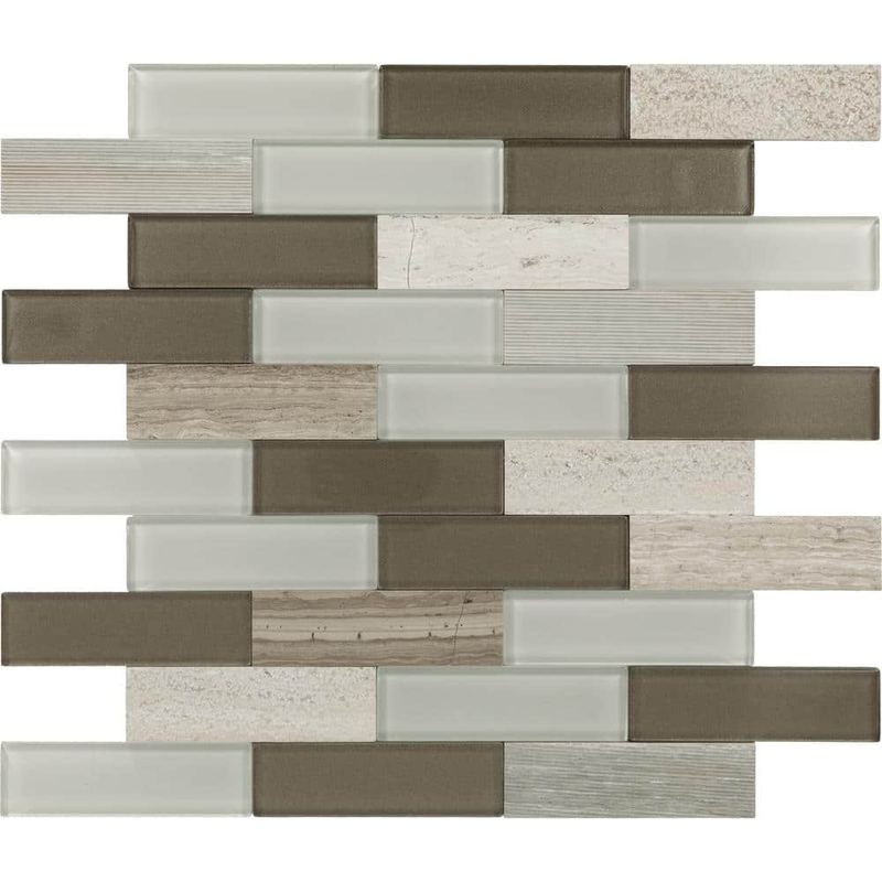 Daltile - Xpress Mosaix Peel 'N Stick Chenille White 14 in. x 12 in. Glass/Limestone Brick Joint Mosaic Tile (11.64 sq. ft./Case)