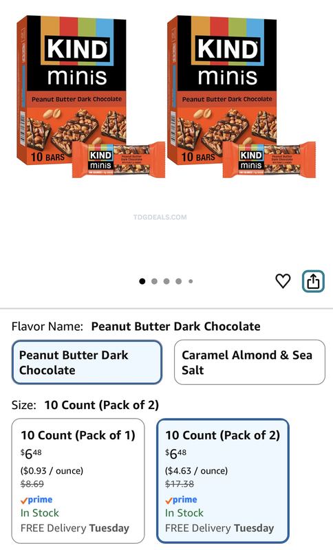 $6.50 KIND Minis Peanut Butter Dark Chocolate (2-Pack)