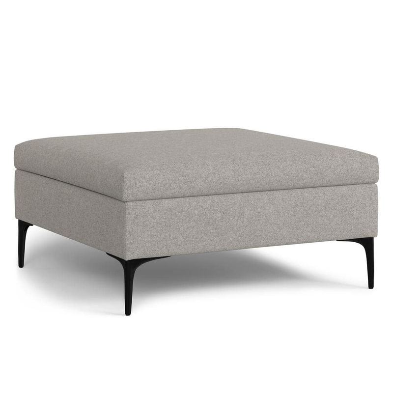 Simpli Home - Rebecca 36 in. Square Coffee Table Storage Ottoman with Lift Up Lid in Cloud Grey Polyester Linen, Assembled