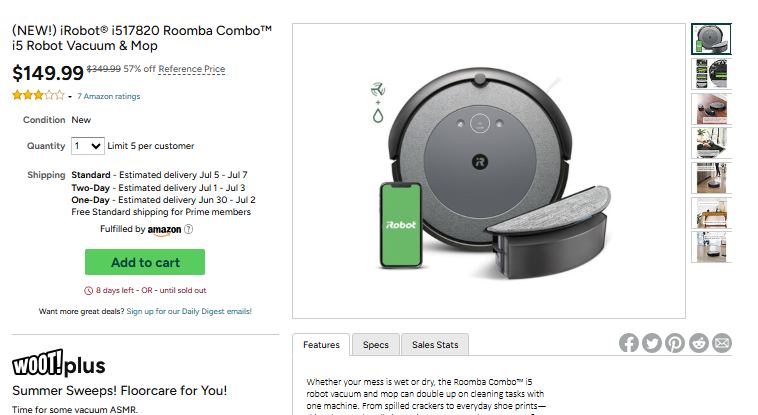(NEW!) iRobot i517820 Roomba Comb i5 Robot Vacuum & Mop