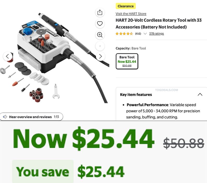 $25.44 HART ROTARY TOOL + ACCESSORIES AT WALMART